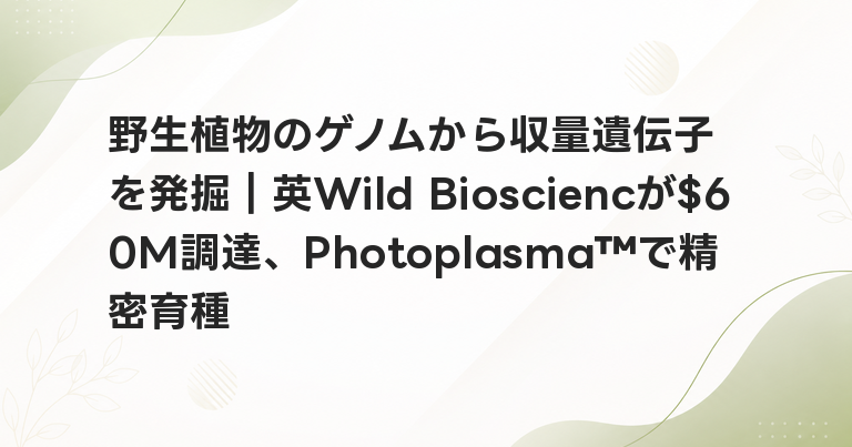 野生植物のゲノムから収量遺伝子を発掘｜英Wild Biosciencが$60M調達、Photoplasma™で精密育種
