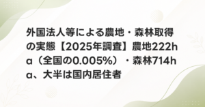 外国法人等による農地・森林取得の実態【2025年調査】農地222ha（全国の0.005%）・森林714ha、大半は国内居住者