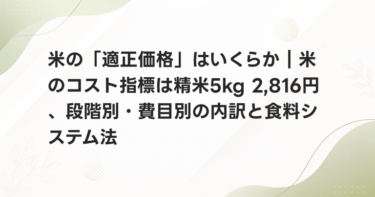 米の「適正価格」はいくらか｜米のコスト指標は精米5kg 2,816円、段階別・費目別の内訳と食料システム法