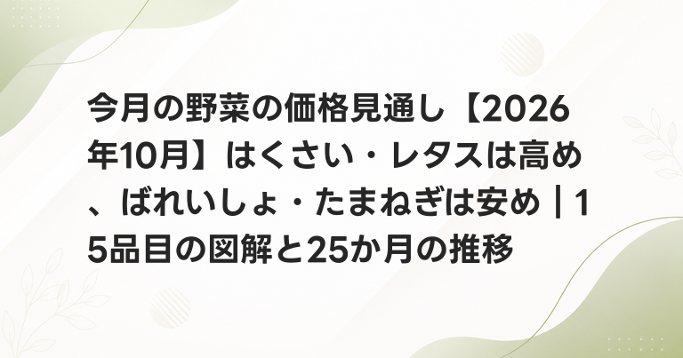 今月の野菜の価格見通し【2026年10月】はくさい・レタスは高め、ばれいしょ・たまねぎは安め｜15品目の図解と25か月の推移