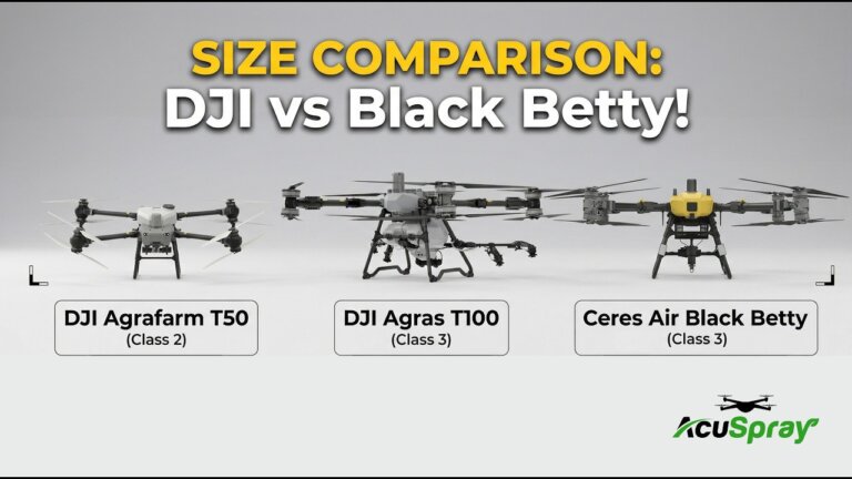 Spray Drone Size Comparison DJI T50 vs DJI T100 vs Ceres Air Black Betty