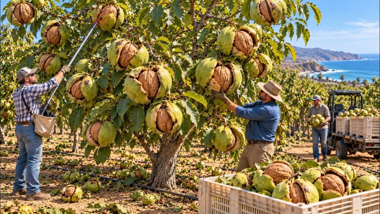 Inside the World's Largest Coastal Walnut Farm | Full Walnut Harvest Process